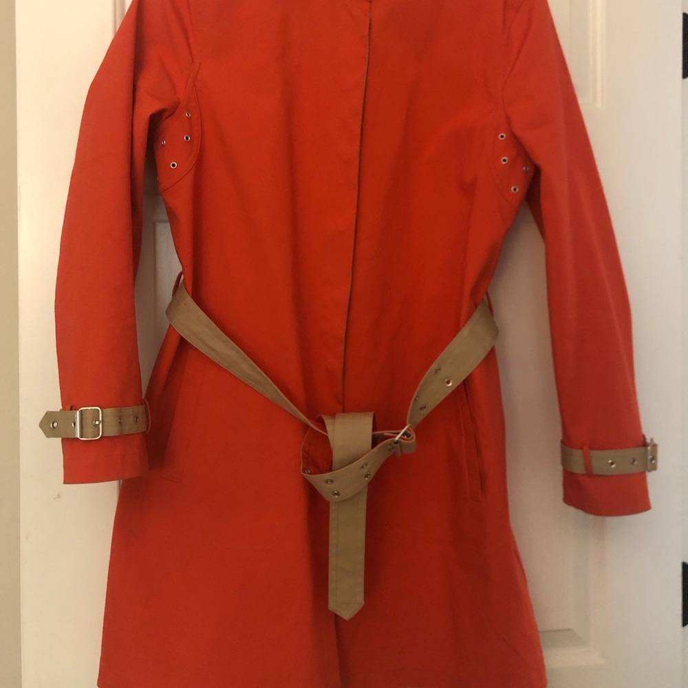 W by Worth designer raincoat. Orange and tan. Reversible.